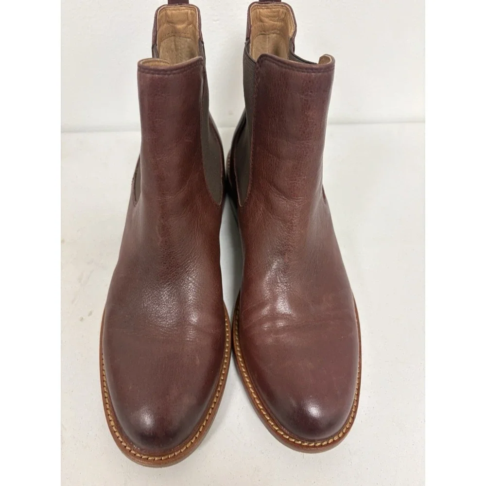 Sofft Brown Leather Pamela Chelsea Ankle Boot Slip On Block Round Toe 9.5M